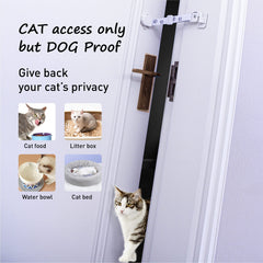 Neobay setup keeps dog away from litter box while cats enter.