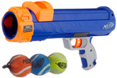Nerf Dog Tennis Ball Blaster setup for small dogs in the yard.