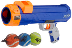 Nerf Dog Tennis Ball Blaster setup for small dogs in the yard.