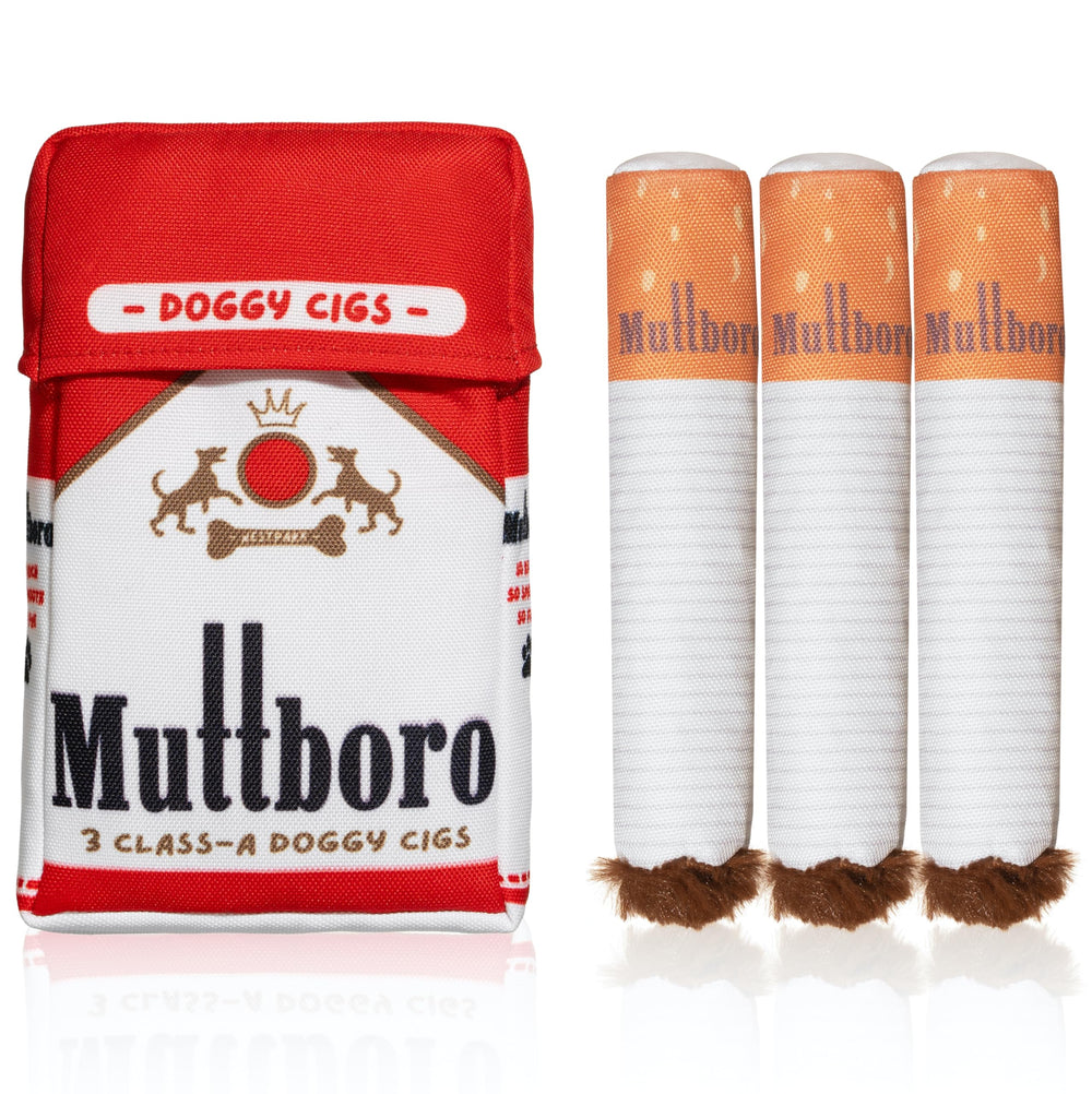 Nestpark Muttboro Doggy Cigs Toy closeup shows plush texture for engaging playtime.
