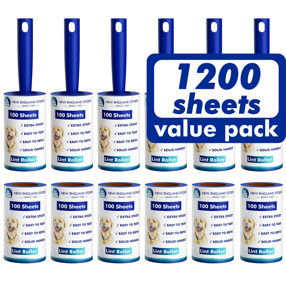 New England Stories lint roller 1200 sheets pack for quick pet hair removal on fabrics