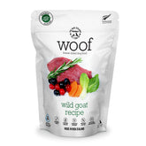 WOOF wild goat freeze dried bag open, convenient meal topper.
