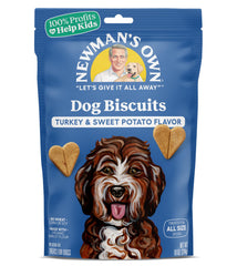 Newman's Own turkey-sweet-potato dog biscuits packfront for rewarding training moments