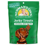 Newman's Own Jerky Treats packaging highlights grain-free, high-protein beef for dogs.