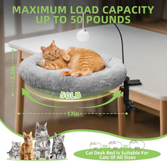 Newmkr cat desk bed with 360° swivel base lets your cat observe from any angle.