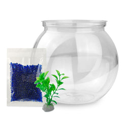 Newpol mini aquarium starter kit decor detail with water grass and stones.