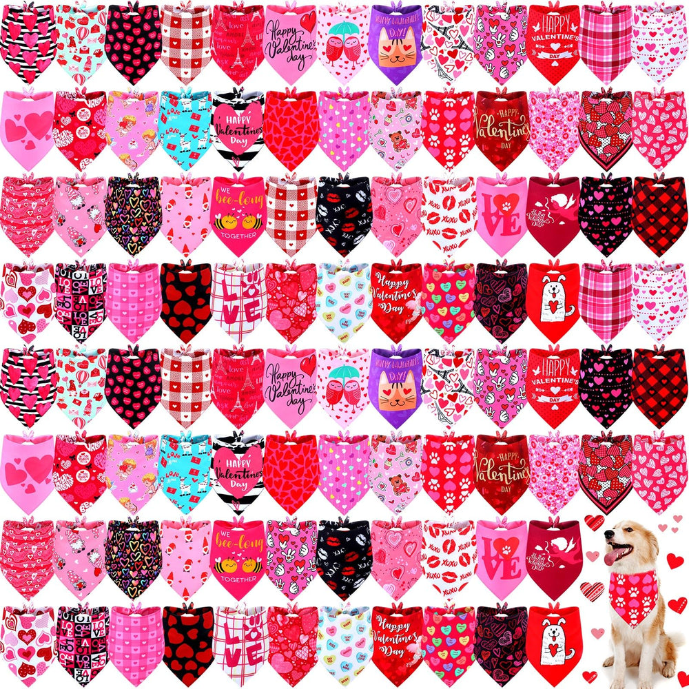 Newwiee Valentine dog bandanas collection displays 100 pcs for versatile pet styling.