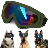 NICERINC PET large dog sunglasses with army green frame shielding eyes during sunny walks.