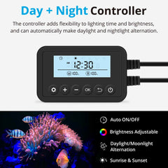 NICREW marine LED spectrum image highlights actinic blue and white balance for vibrant corals.
