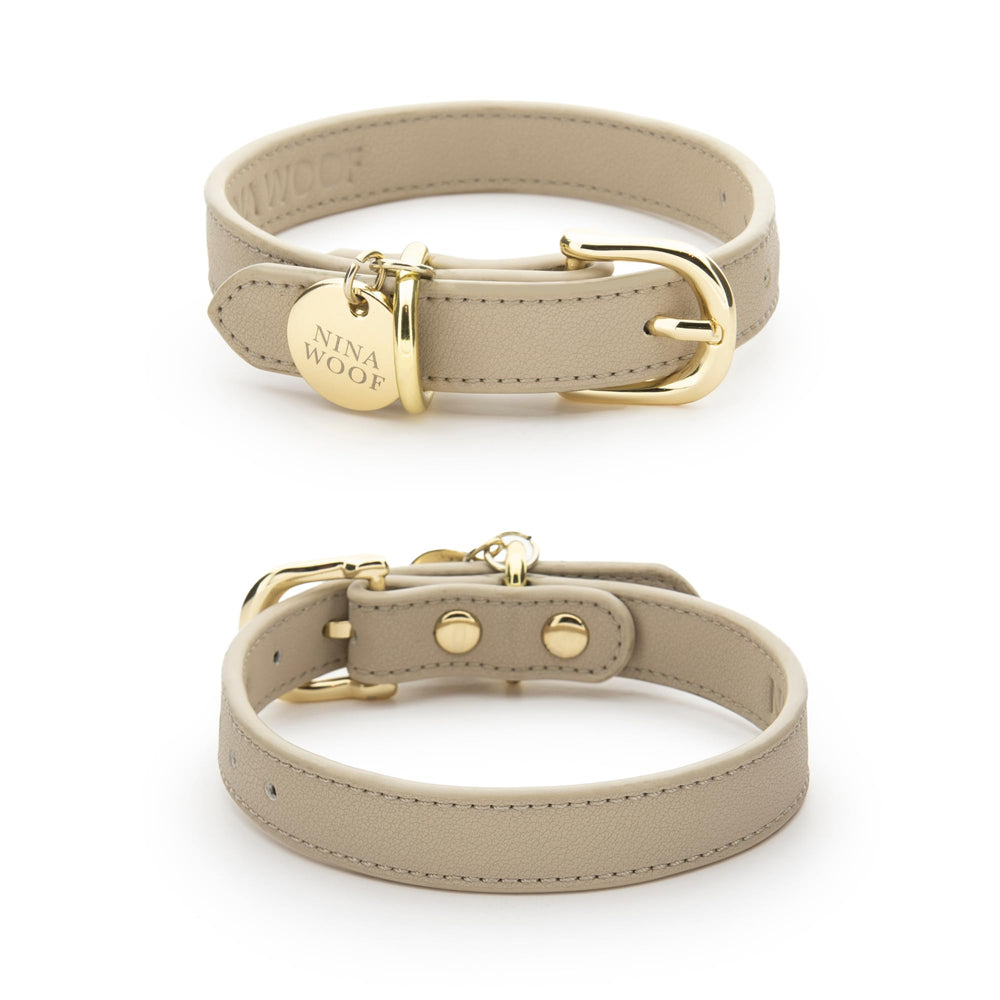 Nina Woof Copenhagen beige leather dog collar close-up showing vegan soft leather comfort