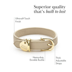 Nina Woof vegan soft leather collar close-up emphasizes padded round design