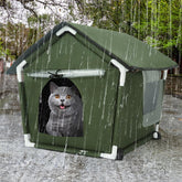 Ninodemu outdoor cat house exterior shows weatherproof protection year-round.