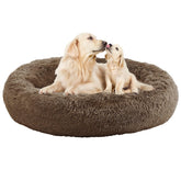 Nisrada round 36in dog bed plush fabric for cozy warmth and security.