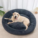 Nisrada round dog bed plush-fabric delivers cozy comfort for naps.