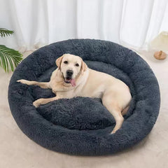 Nisrada round dog bed plush-fabric delivers cozy comfort for naps.
