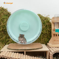 Niteangel hamster wheel adjustable-stand adapts to cage height for easy access.