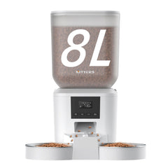 Nityers cat feeder 8L capacity keeps two cats fed while you're away.