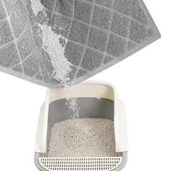 Niubya Premium Cat Litter Mat cross-grooves closeup shows large granule capture.