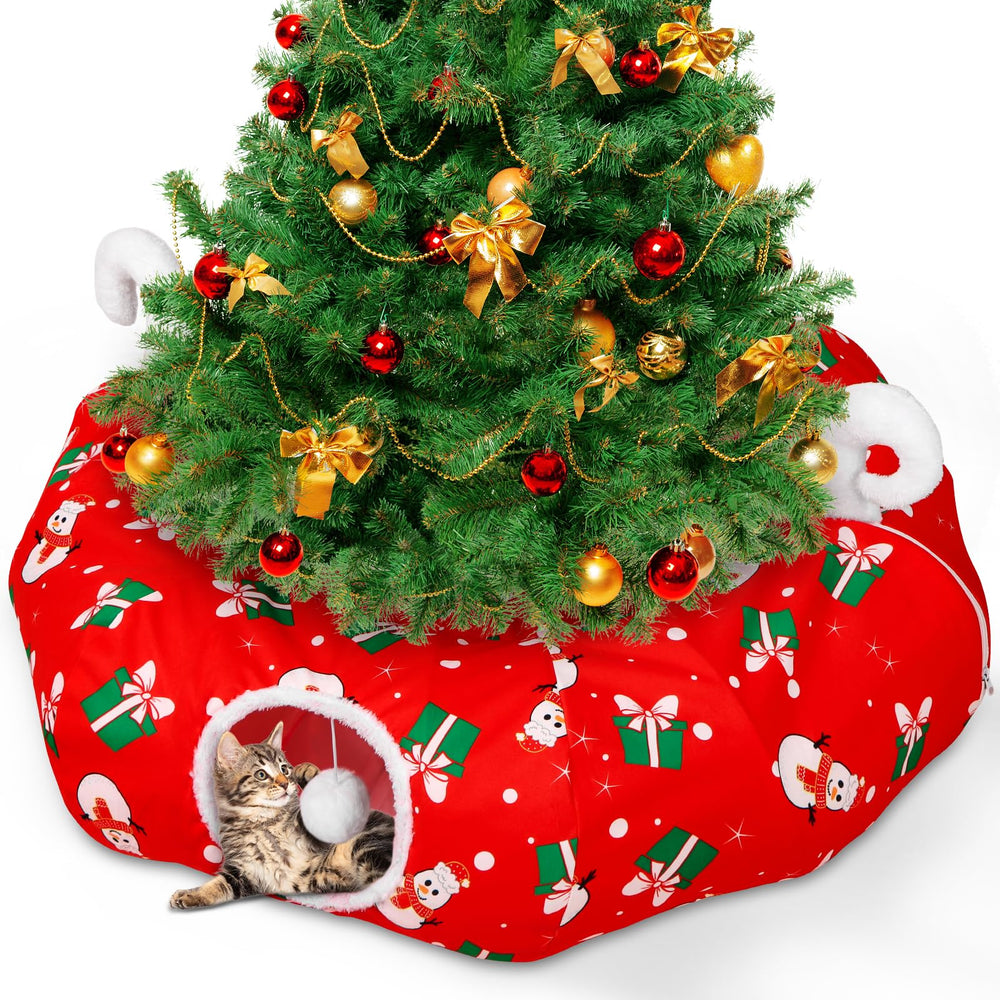 Niuyhe cat tunnel christmas-tree-skirt unfolded circular view for cozy tree base and play space