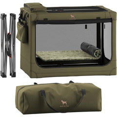 Noah & Paw collapsible crate folding mechanism enables fast setup for busy owners.