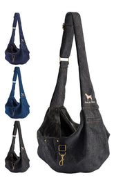 NOAH & PAW denim dog sling close-up highlights premium fabric for everyday comfort