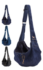 NOAH & PAW denim front view dog sling for hands-free small-dog travel