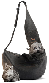 NOAH & PAW dog sling denim lining closeup showing comfortable interior for small pets.