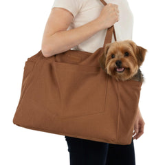 NoblePup Corduroy Dog Purse Exterior shows soft fabric for travel with small dogs