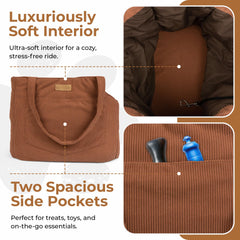 NoblePup Corduroy Dog Purse Harness Clip demonstrates secure travel