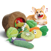 Nocciola fruits and veggies dog toys in a grocery basket for interactive play.