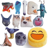 Nocciola plush squeaky toy 12-pack with bright meme designs for lively play.