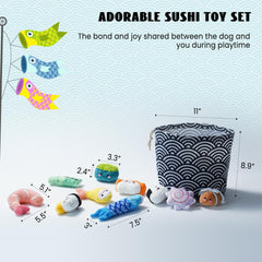 Nocciola sushi toy shown with small-dog grip-friendly size for paw and mouth.