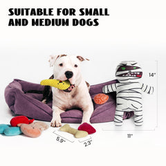 Nocciola Zombie Mummy dog toy puzzle-face: hide-and-seek style cognitive challenge.