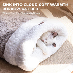 NODARKO cat sleeping bag plush lining closeup—soothing softness for relaxing lounging.