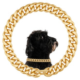 NOERGDRLY Gold Cuban chain dog collar close-up shows luxury plating and sturdy construction for daily wear.