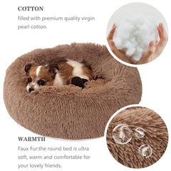 Nononfish puppy bed donut fluffy outer faux fur for luxurious warmth and naps.