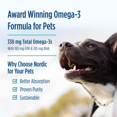 Nordic Naturals Omega-3 Pet adding to dog food for convenient daily use.