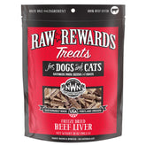 Northwest Naturals freeze-dried beef liver treats in bite-sized pieces for dogs and cats; tasty rewards.