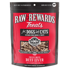 Northwest Naturals freeze-dried beef liver treats in bite-sized pieces for dogs and cats; tasty rewards.