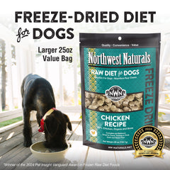 Northwest Naturals freeze-dried chicken nuggets close-up shows crunchy texture and rich color.