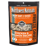 Northwest Naturals freeze-dried chicken-salmon nuggets in bowl, savory meal boost.