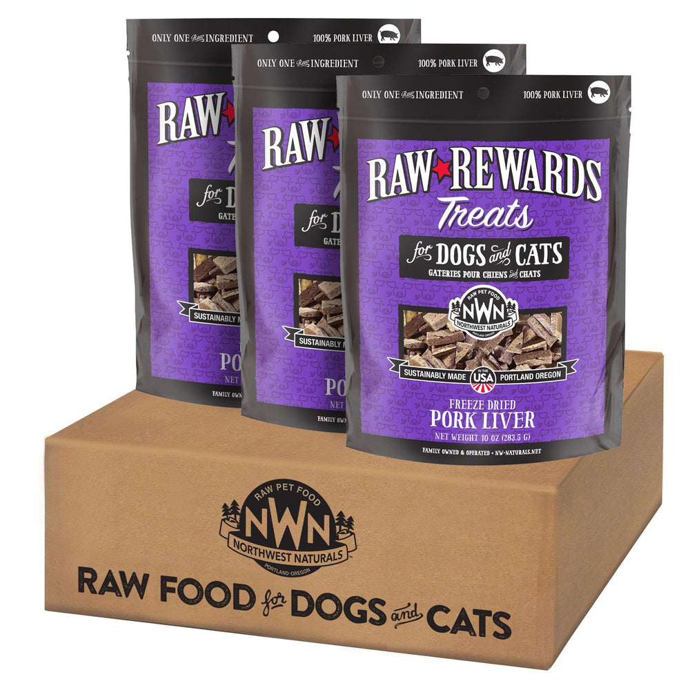 Northwest Naturals pork liver bites, freeze-dried treats for dogs and cats—tasty training rewards.