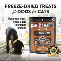 Northwest Naturals Raw Rewards bison liver treats bite-sized pieces ideal for dogs and cats.