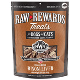 Northwest Naturals Raw Rewards bison liver treats packaging for travel-friendly rewards.