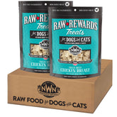 Northwest Naturals Raw Rewards freeze-dried chicken breast treats open pack showing bite-sized pieces for training rewards.