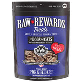 Northwest Naturals Raw Rewards freeze-dried pork heart pack front shows sturdy resealable bag for travel.