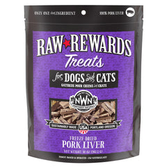 Northwest Naturals Raw Rewards pork liver treats packaging shows premium, human-grade quality.