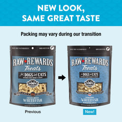 Northwest Naturals Raw Rewards freeze-dried whitefish close-up shows crisp texture ideal for rewards.