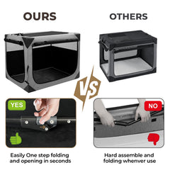 Nottia travel crate shows reinforced corners and breathable mesh for ventilation.