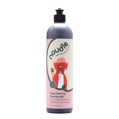 Noudle Pets deep cleaning shampoudle bottle ready for bath with odor-control potential.